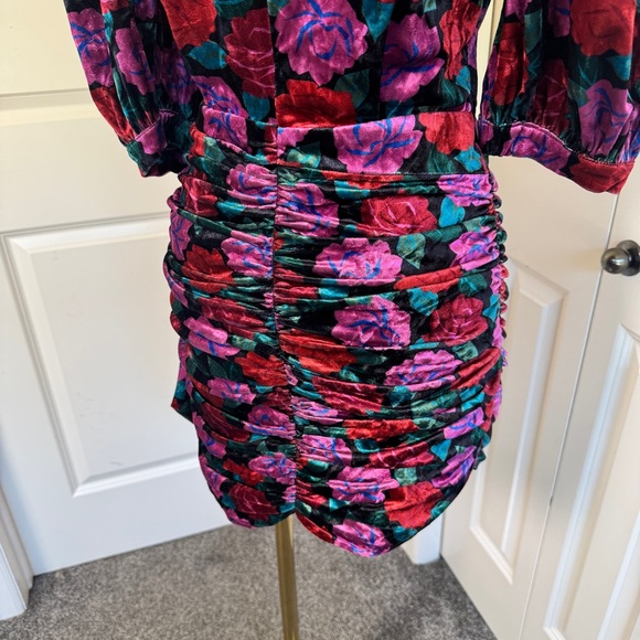 NWT Ronny Kobo Blue Floral Velvet Monica Dress, S - Picture 7 of 13